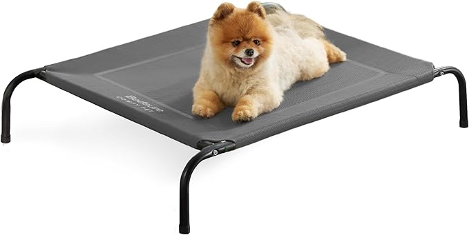 Bedsure Small Elevated Cooling Outdoor Dog Bed - Raised Dog Cots Beds for Small Dogs, Portable Indoor & Outdoor Pet Hammock Bed with Skid-Resistant Feet, Frame with Breathable Mesh, Grey, 35 inches