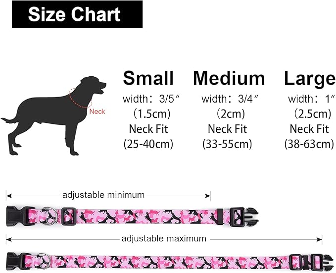 Adjustable Dog Collar with Patterns, Ultra Comfy Soft Nylon Breathable Pet Collar for Small Medium Large Dogs (S, Dog Camouflage Pink)