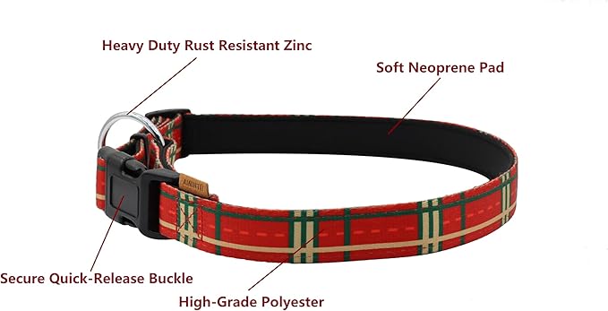 Dog Collar, Cute Stripe Pattern, Neoprene Padded and Adjustable Collar with Quick Release Buckle, Reinforced Structure (L (Neck 18-28", Width 1"), Stripe Red)