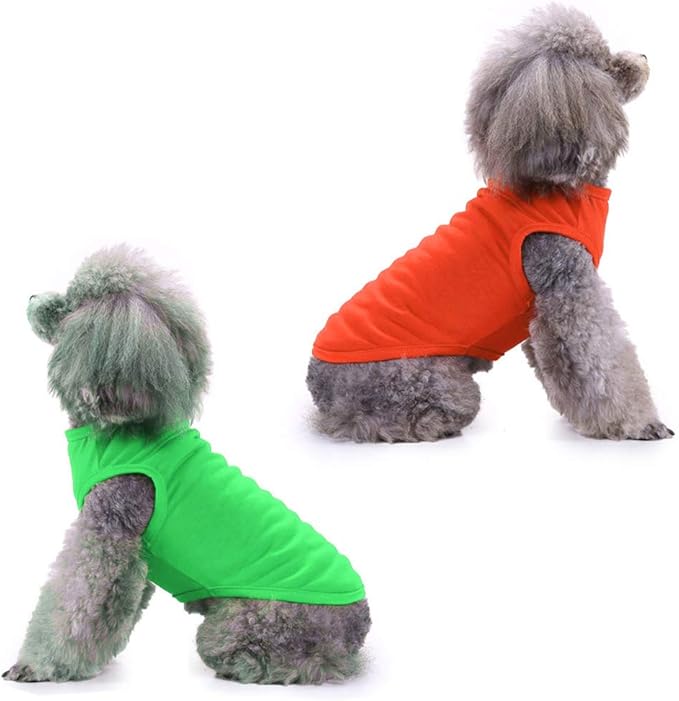 Chol&Vivi Dog Shirt Clothes, 4pcs Blank Dog Shirts Cotton Clothes Sleeveless Fit for Small to Extra Large Size, Pet Tank Top for All Breeds, Soft and Breathable, Light Blue/Green/Red/Orange, Medium