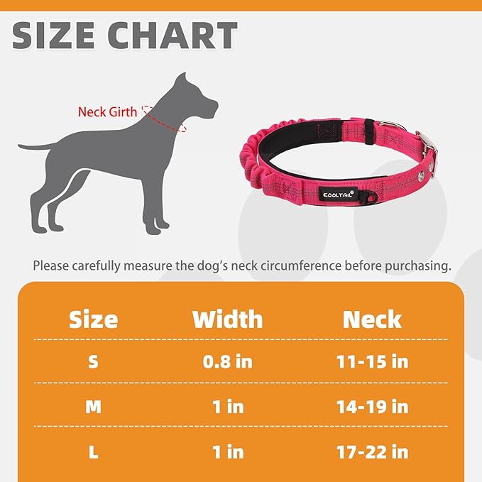 KOOLTAIL Heavy Duty Dog Collar with Handle for Large Dogs, Ballistic Nylon Collar for Training Control, Soft Padded Thick Wide Reflective Dogs Collar with Adjustable Metal Buckle for Walking, Pink L
