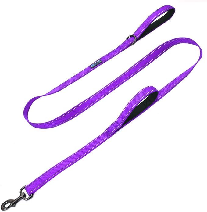 Max and Neo Double Handle Traffic Dog Leash - Reflective, Donates to Dog Rescue (Purple, 4 FT)