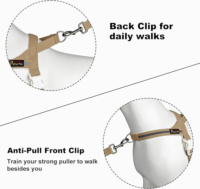 Plutus Pet Cotton Dog Harness and Leash Set, Reflective and Soft Padded, Quick Fit Vest Harness, for Small, Medium and Large Dogs, Beige, S