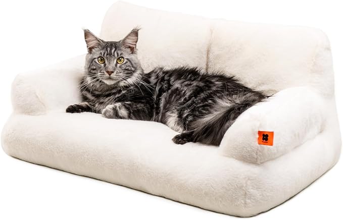 MEWOOFUN Cat Bed for Indoor Cats, Washable Dog Beds for Small Dogs & Cats with Removable Cover, Fluffy Cat Couch with Non-Slip Bottom (Beige, 26.0" L X 19.0" W X 13.0" Th)