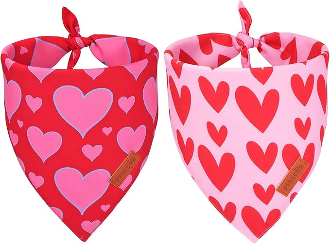 PTDECOR Valentine Dog Bandana, Reversible Valentine Pet Scarf, Multi Size, Red Heart Bandanas for Small Dogs (Small)