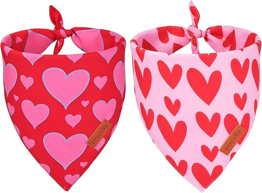 PTDECOR Valentine Dog Bandana, Reversible Valentine Pet Scarf, Multi Size, Red Heart Bandanas for Large X-Large Dogs (X-Large)