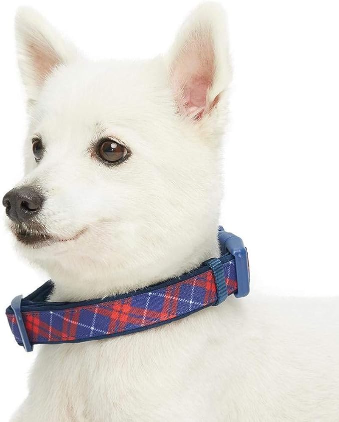 Blueberry Pet 7 Patterns Soft & Comfy Scottish Iconic Navy Blue & Red Plaid Padded Adjustable Dog Collar, Medium, Neck 14.5"-20"