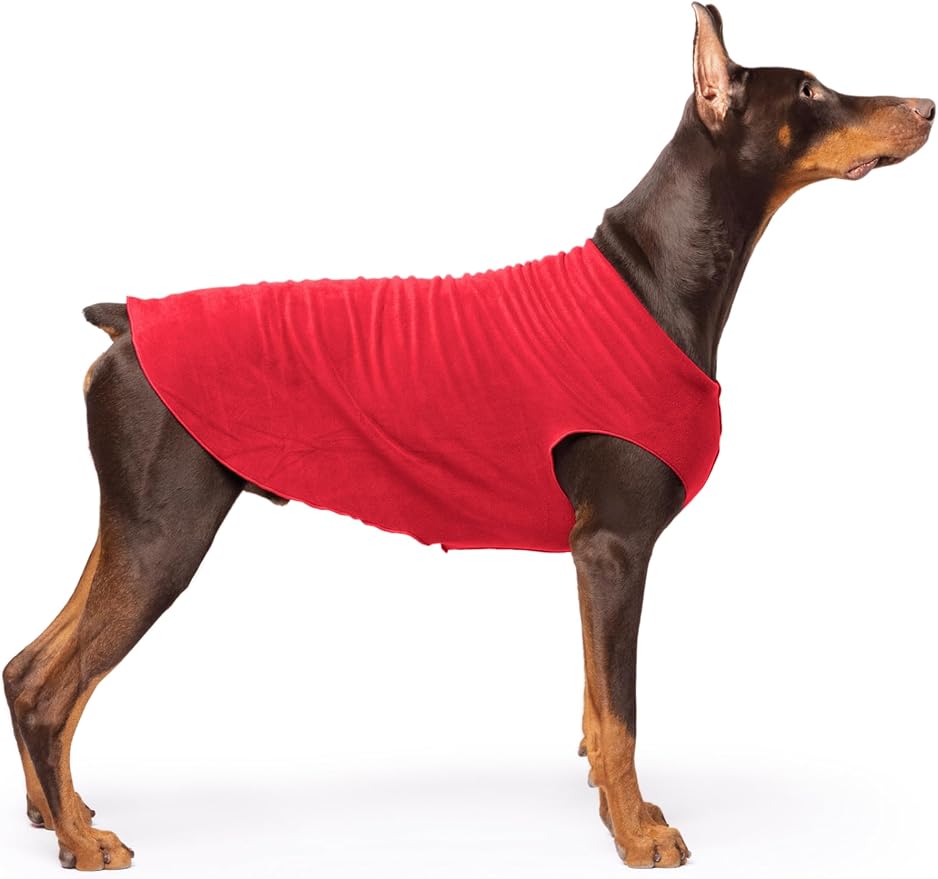 Stretch Fleece Dog Coat, Stretchy Pet Sweater, Machine Washable Pullover for Winter and Fall, Red, 24
