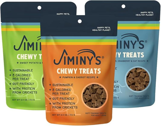Jiminy's Chewy Cricket Dog Training Treats, Low Calorie, Hypoallergenic, Made in USA, 6oz, Variety Pack (Pack of 3)