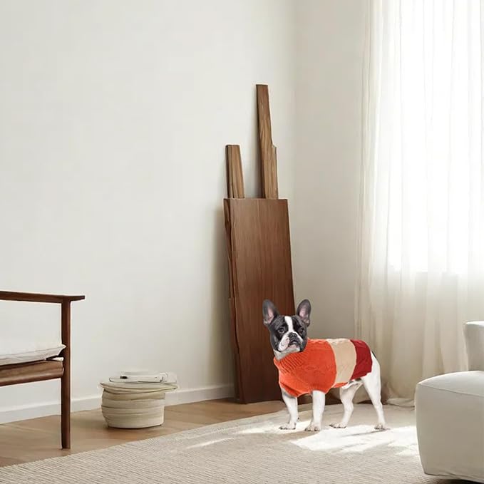 Dog Knitted Turtleneck Sweater - Dog Warm Pullover Color Block Cable Knitwear, Doggie Winter Clothes for Cats and Small Dogs Chihuahua, Bulldog (Orange, S)