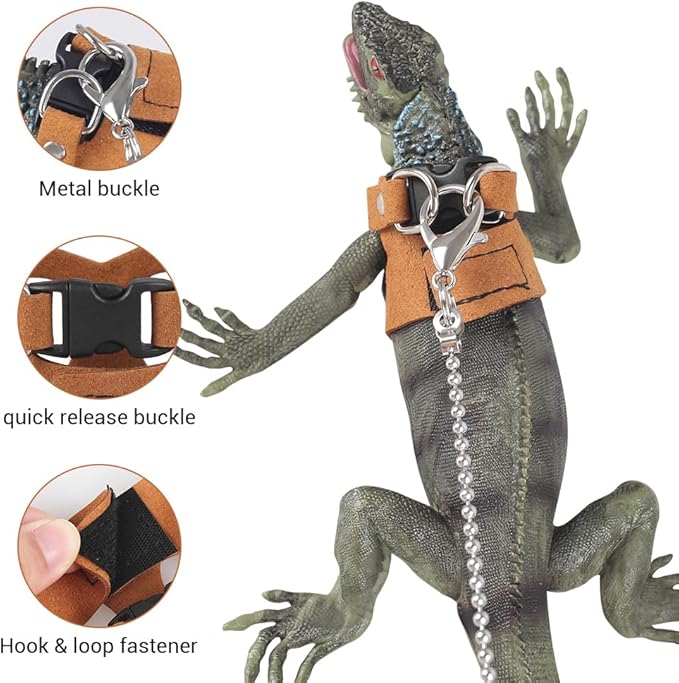 Reptiles Harness Leash, 3PCS Adjustable Bearded Dragon Harness with 5.4Ft Leash for Gecko, Bearded Dragon, Iguana, Hamster, Guinea Pig