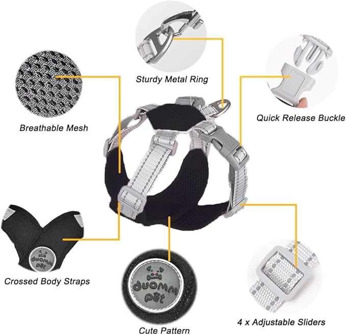 FEimaX Dog Harness Pet X Frame No Pull Step-in Harnesses with Leash Set, Adjustable Reflective Choke Free Puppy with Padded Vest for Small, Medium Dogs and Cats Walking Training