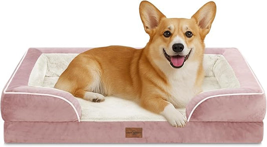 Comfort Expression Medium Dog Beds Waterproof Orthopedic Foam Dog Sofa Beds for Medium Large Dogs Comfy Pet Bed with Washable Removable Cover & Non-Slip Bottom(Medium,Pink)