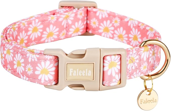 Faleela Dog Collar - Cute & Comfy Cotton Pet Collar, Adjustable Lightweight Design with Quick-Release Buckle, for Small, Medium & Large Dogs - Multiple Styles Available (Pink Flower, X-Small)