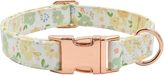 Metal Buckle Dog Collar, Durable Adjustable Dog Collar Soft for Small Medium Large Dogs (Green Flowers, L(15-23in)