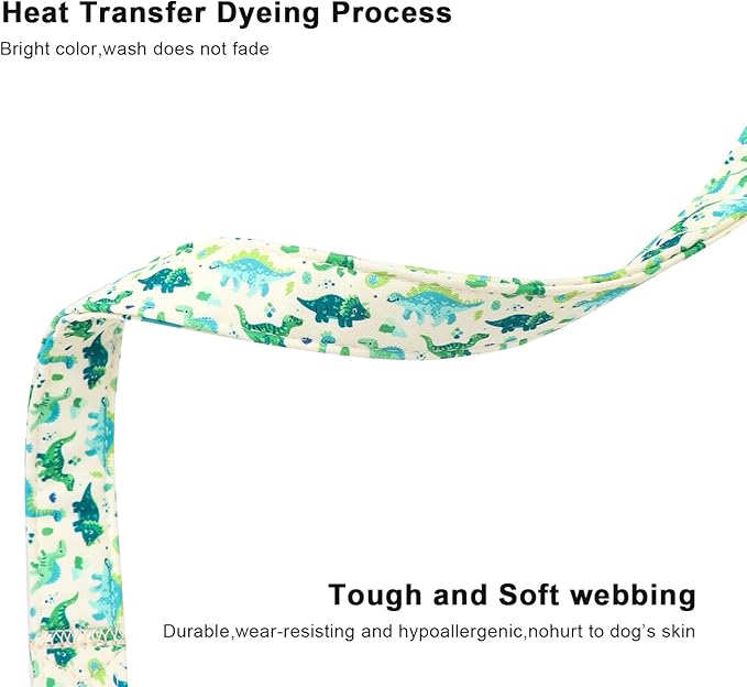 Lionet Paws Green and Blue Dinosaur Dog Collar- Cute Stegosaurus and Raptor Beige Dog Collars with Plastic Buckle,Light Adjustable Dog Collars for Medium Large Dogs