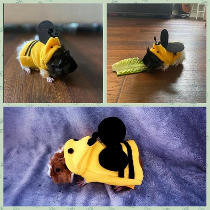 Hedgehog Costume Bee Clothes for Hedgehogs Small Animal Apparel Polar Fleece Handmade Hedgehog Hoodie Dress Up Accessories Outfit for Cosplay Halloween Christmas Party Pet Supplies (L(500-600g))