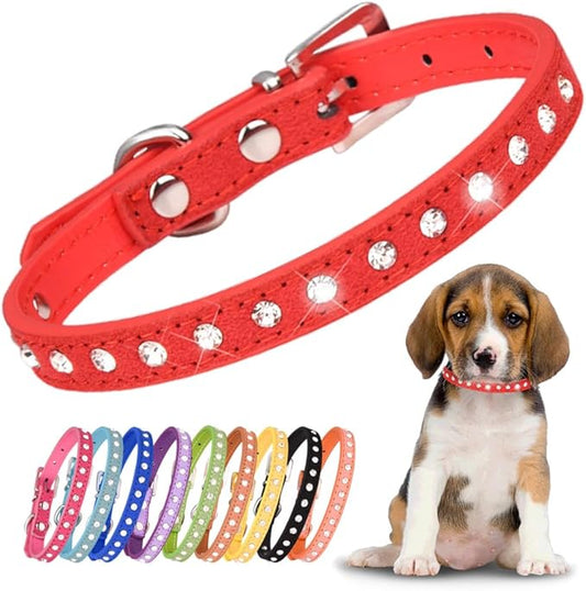 Red Rhinestone Dog Collars for Small Dogs, Pretty Bling Puppy Collar Crystal Jewel Glitter Diamond Cat Collar for XXS Xs Small Medium Pet Female Dogs Girl, S