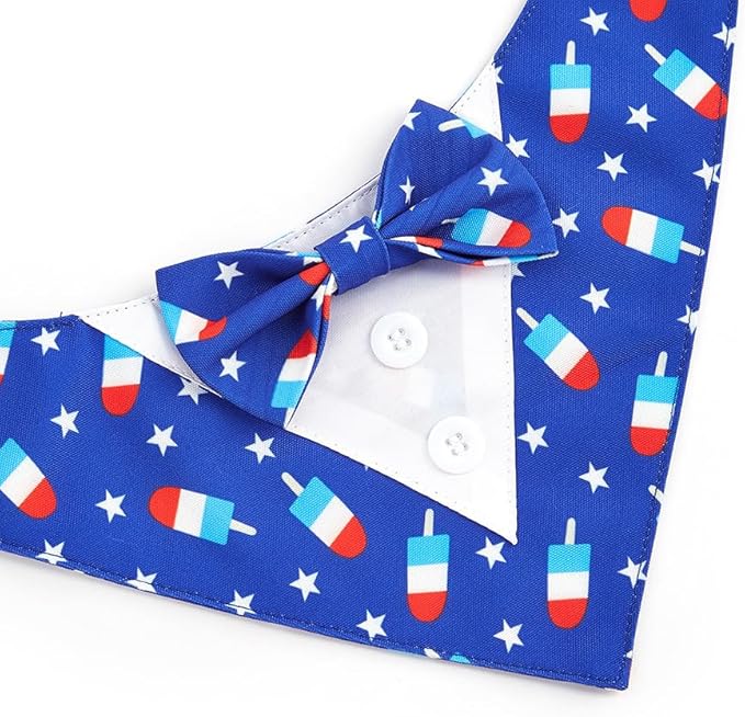 Patriotic Dog Tuxedo for Independence Day, Formal Bandana Collar Costume with Bow Tie and Adjustable Velcro,Suitable for X-Large Pup. (Blue Star, XL)
