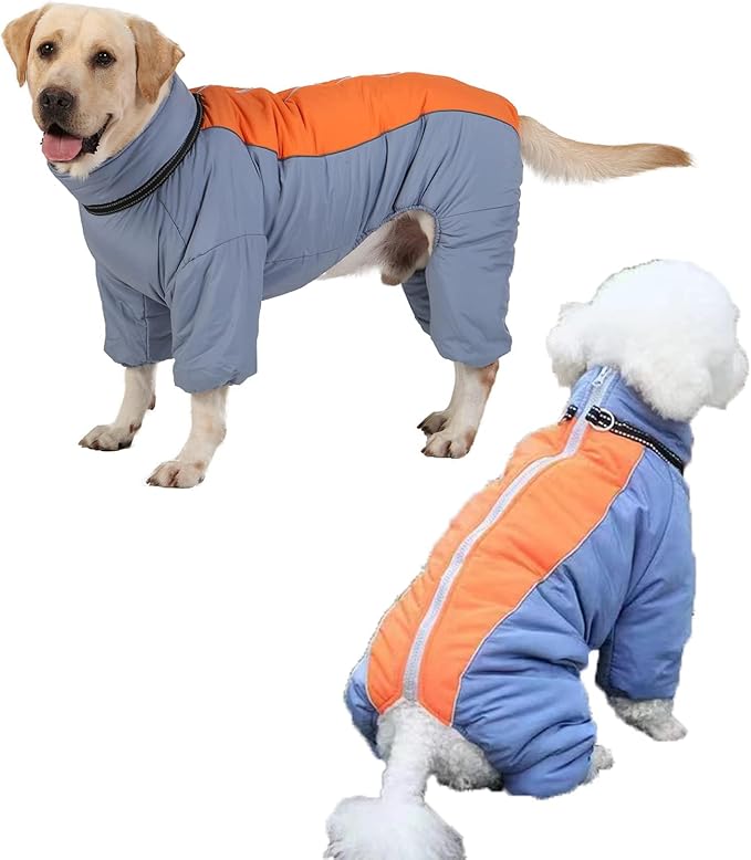 Toasty Warm Fullbody Snowsuit for Dog, Outdoor Windproof Coat with Leash Ring, Zip Up Reflective Thick Dog Snow Jacket, HazeBlue, 22