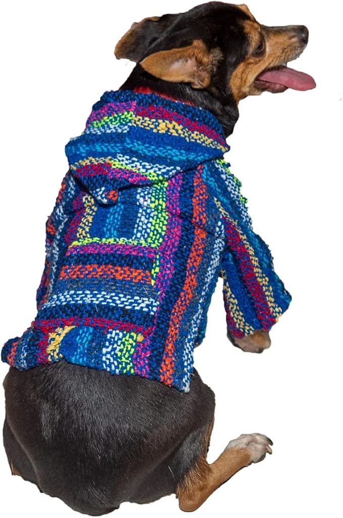 Mexican Dog Poncho Doggo Hoodie Baja Ponchos Blanket for Dogs Costume Pup Crew Pajamas Chihuahua Sweater Clothes from Small, Medium to Big Dog Made in Mexico with Recycled Fabric (5, Blue)