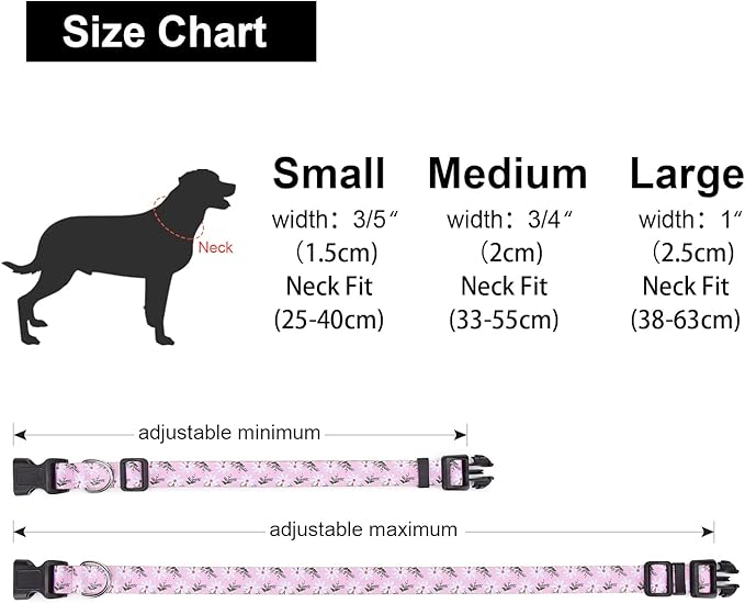 Adjustable Dog Collar with Patterns, Ultra Comfy Soft Nylon Breathable Pet Collar for Small Medium Large Dogs (S, Pink White Flower)