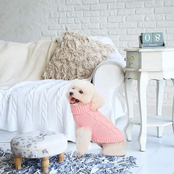 Mihachi Turtleneck Dog Sweater - Winter Coat Apparel Classic Cable Knit Clothes with Leash Hole for Cold Weather, Ideal Gift for Pet in New Year