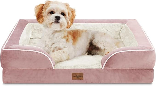 Comfort Expression Small Dog Beds Waterproof Orthopedic Foam Dog Sofa Beds for Small Dogs Comfy Pet Bed with Washable Removable Cover & Non-Slip Bottom(X-Small,Pink)