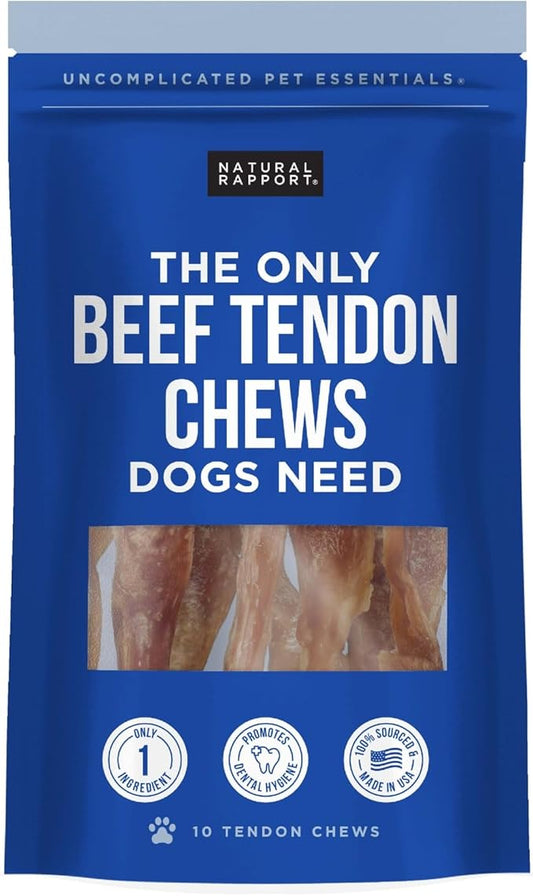 Natural Rapport Beef Tendon Dog Treats - The Only Beef Tendon Chews Dogs Need - All Natural Dog Treats for Small and Large Dogs (10 Chews)