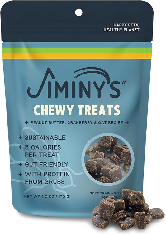 Jiminy's Chewy Training Treats for Dogs, Low Calorie, Hypoallergenic Insect Protein, Made in USA, 6oz, Peanut Butter & Cranberry (Pack of 1)
