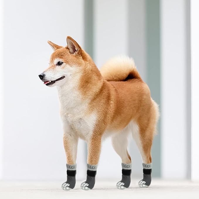 PUPTECK Non-Slip Dog Socks Double Sides Grips for Hardwood Floors Prevents Licking, Dog Shoes for Hot Pavement Booties for Senior Small Medium Large Dogs