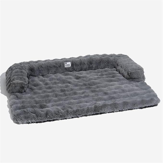 FUNNYFUZZY Calming Dog Bed Mat, Fluffy Fuzzy Couch Cover for Sofa, Furniture Protector with Removable Washable Cover for Medium Small Dogs and Cats (Grey,47.24 × 37.4 × 6.3 in)