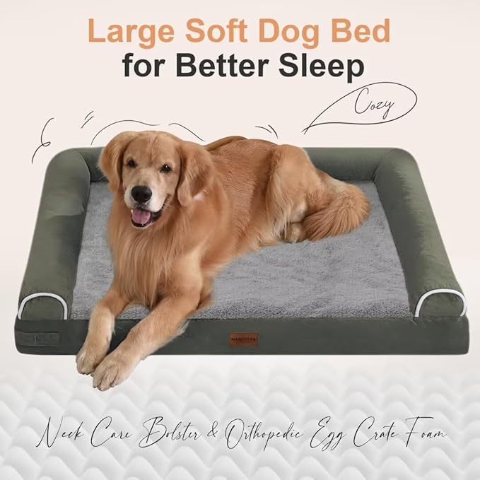 Large Dog Bed Orthopedic Washable: Beds Bolster XL Bed Large Big Dogs Memory Foam Couch Sofa Waterproof with Removable Cover - Dark Green