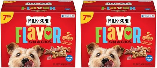 Milk-Bone Flavor Snacks Dog Treats, Small Biscuits, Crunchy Texture Helps Reduce Tartar 14lbs (2 Pack of 7lbs)