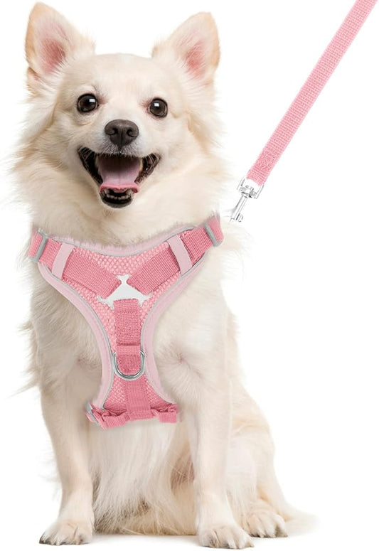 Cat Harness and Leash Set for Walking, Adjustable Kitten Vest Harness with Reflective Strip Breathable Mesh, Escape Proof Soft Pet Safety Vest for Cats, Kittens, Puppies, L, Pink