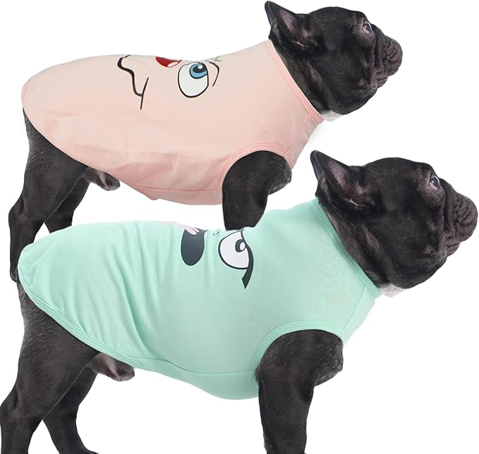 IECOii 2 Pack Pet Tank Top Tee Sleeveless| Medium |Summer Dog Clothes Apparel,Pet Funny Costume Doggy T-Shirts Clothing for Small Dog Puppy Outfit Keep Body Heat Hot Weather Daily Walk, Pink+Blue