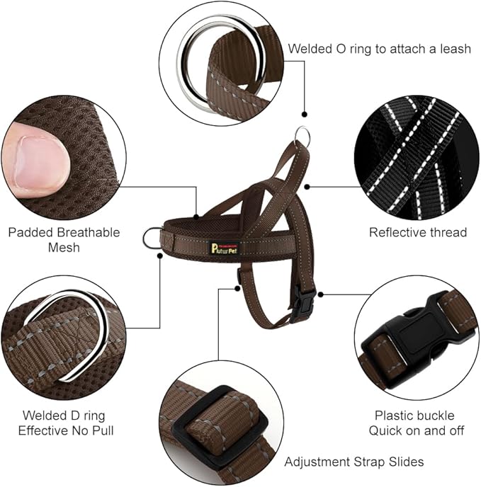 Plutus Pet No Pull Dog Harness with Breathable Mesh Padded, Adjustable Reflective Escape Proof Dog Harness, Quick Fit Dog Vest Harness for Small Medium Large Dogs(S, Chocolate)