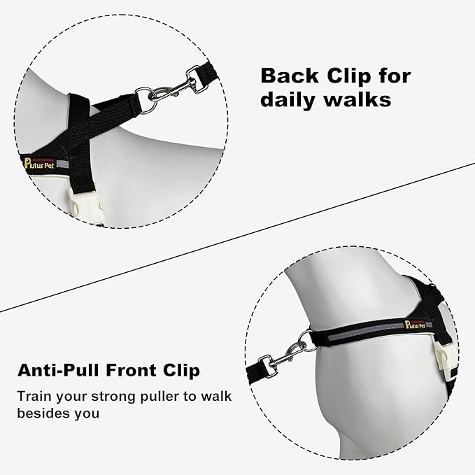 Plutus Pet Cotton Dog Harness and Leash Set, Reflective and Soft Padded, Quick Fit Vest Harness, for Small, Medium and Large Dogs, Black, M