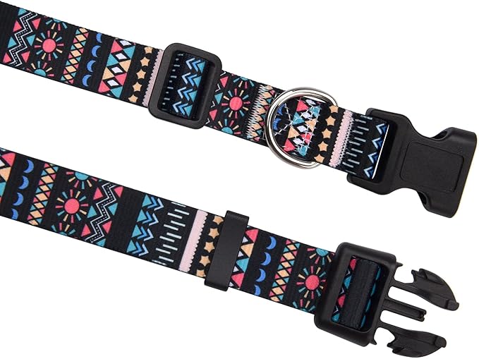 Dog Collar with Bohemia Floral Tribal Geometric Patterns - Soft Ethnic Style Collar Adjustable for Small Medium Large Dogs(Black Bohemia,XS)