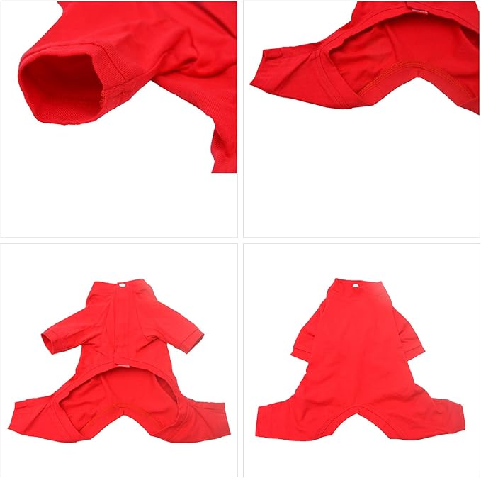 Lovelonglong Four Feet Dog Lightweight Pajamas, Pure Cotton Dog Jumpsuits 4 Legs Dog Onesies T-Shirt Stylish PJS Puppy Costume for Large Medium Small Dogs Red XXXXL