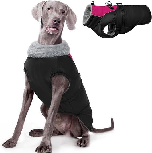 ROZKITCH Dog Jacket for Cold Weather, Dog Coat for Autumn Winter with Turtleneck, Pet Clothes with Adjustable Buckles, Soft Warm Pet Clothing with Reflective Strip for Medium Large Dogs Black 4XL