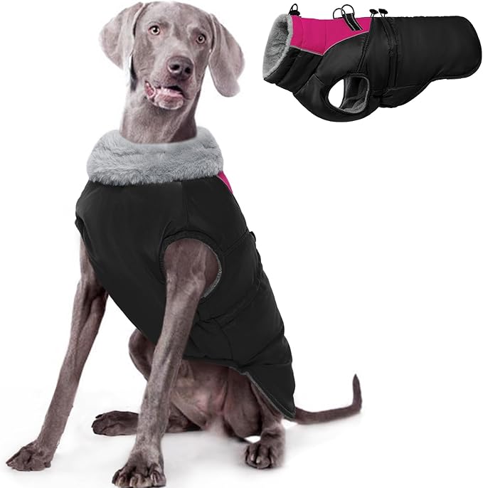 ROZKITCH Dog Jacket for Cold Weather, Dog Coat for Autumn Winter with Turtleneck, Pet Clothes with Adjustable Buckles, Soft Warm Pet Clothing with Reflective Strip for Medium Large Dogs Black 2XL