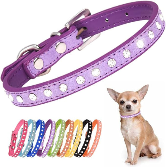 Purple Diamond Dog Collar XXS, Pretty Sparkle Bling Kitten Collar Crystal Jewel Glitter Rhinestone Puppy Collar for XXS Xs Small Medium Pet Female Dogs Girl Cats, XXSmall