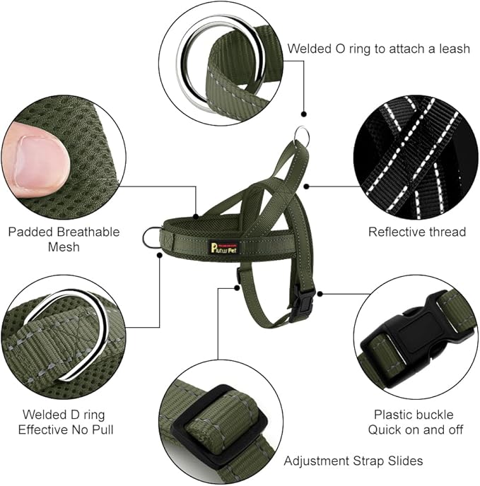 Plutus Pet No Pull Dog Harness with Breathable Mesh Padded, Adjustable Reflective Escape Proof Dog Harness, Quick Fit Dog Vest Harness for Small Medium Large Dogs(L, Ranger Green)