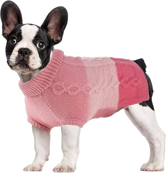 Dog Knitted Turtleneck Sweater - Dog Warm Pullover Color Block Cable Knitwear, Doggie Winter Clothes for Cats and Small Dogs Chihuahua, Bulldog (Pink, M)