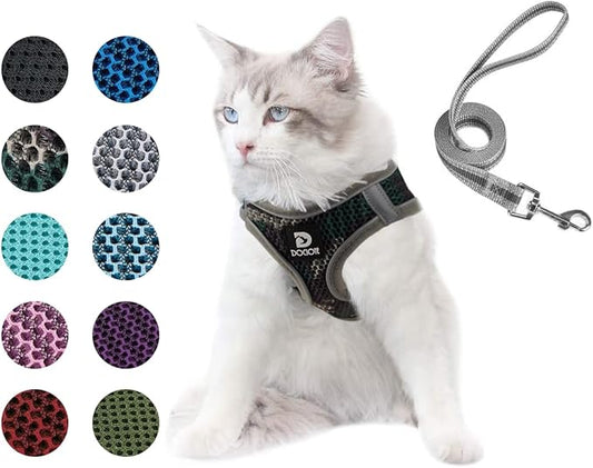 Dog and Cat Universal Harness with Leash - Cat Harness Escape Proof - Adjustable Reflective Step in Dog Harness for Small Dogs Medium Dogs - Soft Mesh Comfort Fit No Pull No Choke