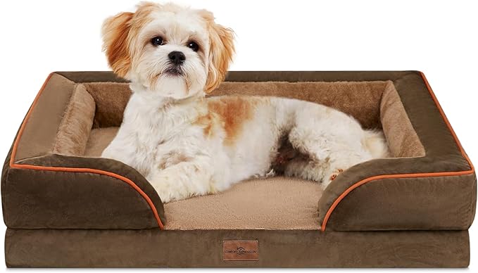 Comfort Expression Small Dog Beds Waterproof Orthopedic Foam Dog Sofa Beds for Small Dogs Comfy Pet Bed with Washable Removable Cover & Non-Slip Bottom(X-Small,Brown)