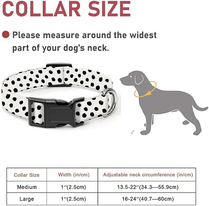 Dog Collar, Cute Dog Collar for Small Medium Large Dogs, Personalized Adjustable Soft Pet Collars with Quick Release Buckle for Walking Running, Cute Polka Dots