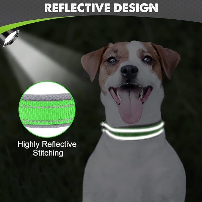 Joytale Dog Collar for Small Dogs, Neoprene Padded and Adjustable, Reflective Wide Heavy Duty Pet Collars with Durable Metal Belt Buckle for Walking, Green, S