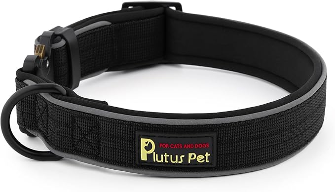 Plutus Pet Tactical Dog Collar, Reflective, Adjustable Heavy Duty Dog Collar, Soft Padded and Comfortable, for Small Medium and Large Dogs (Black, XL)